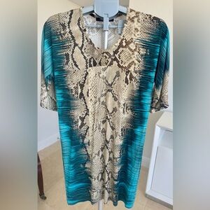 Roberto Cavalli Snake Print Dress with Teal Highlights, elegant style, size S
